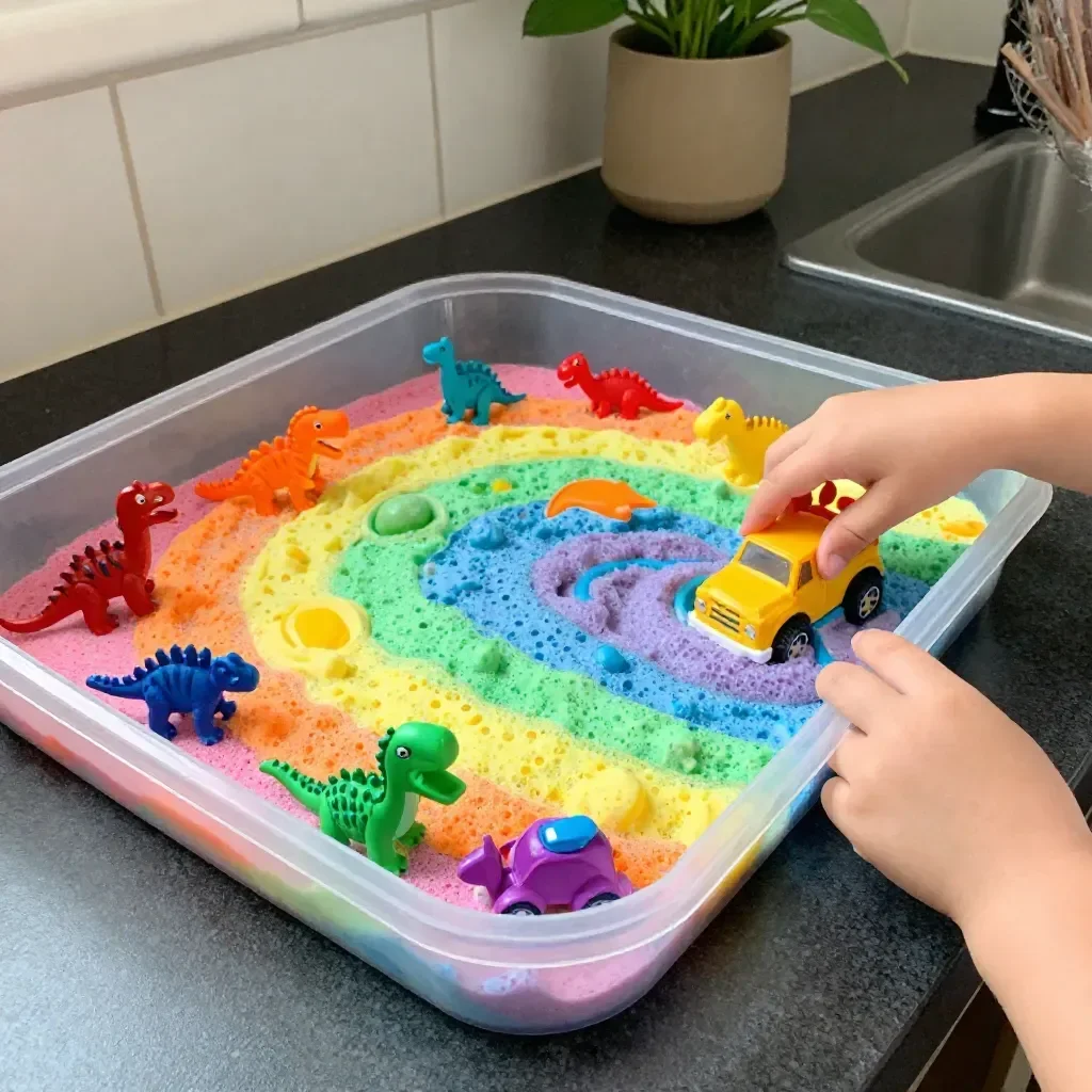 Rainbow Foam Mountain depicting a serene transformation into calmness.
