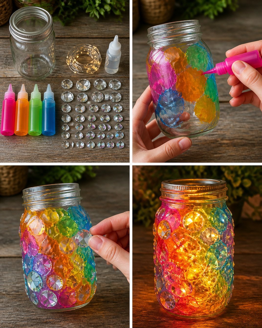Rainbow Crystal Mason Jar Lantern