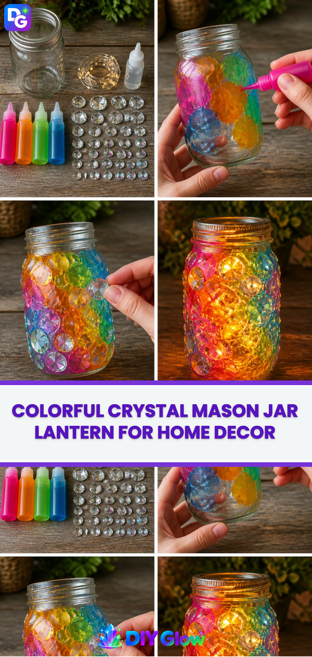 Colorful Crystal Mason Jar Lantern for Home Decor