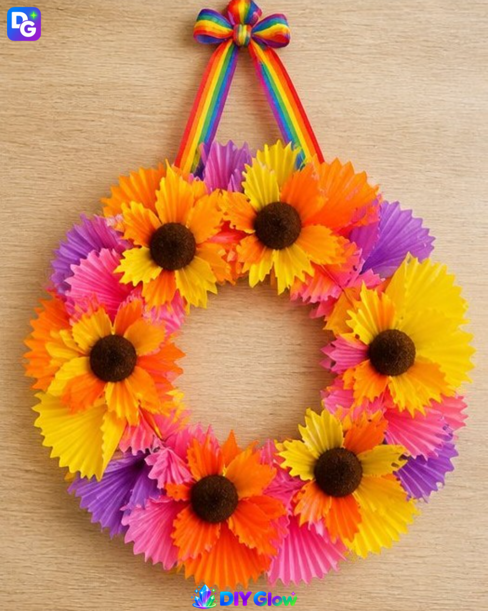 Colorful Cupcake-Liner Sunflower Wreath