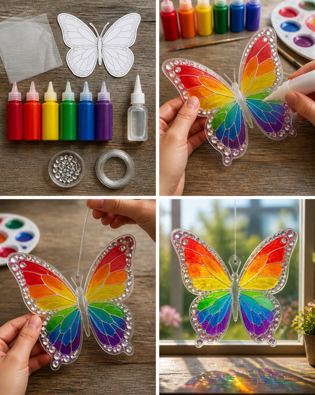 Colorful Rainbow Crystal Butterfly Window Suncatcher