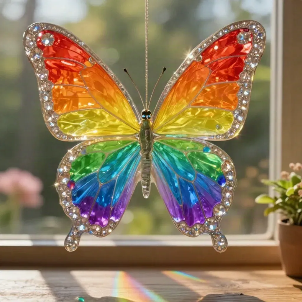 Colorful Rainbow Crystal Butterfly Window Suncatcher