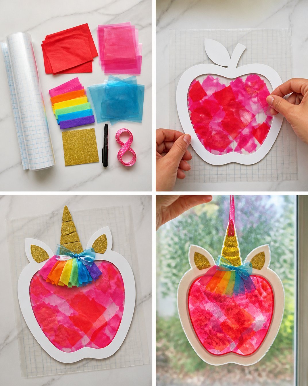 Crafting a Clear Pink Unicorn Apple Teacher Suncatcher