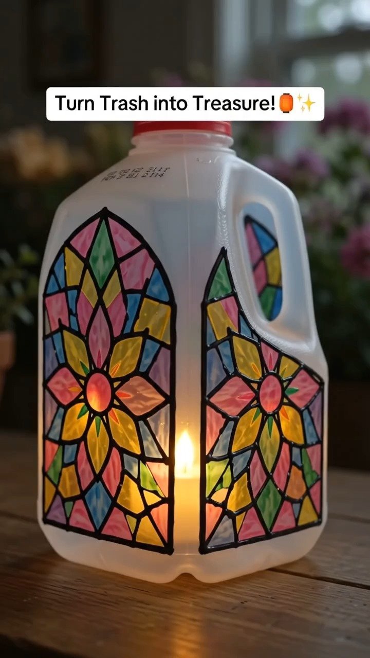 DIY Mosaic Milk Jug Lantern