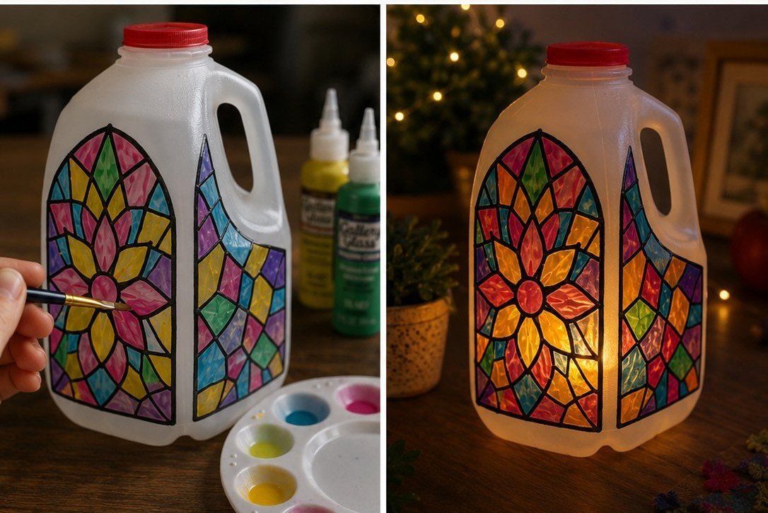DIY Mosaic Milk Jug Lantern