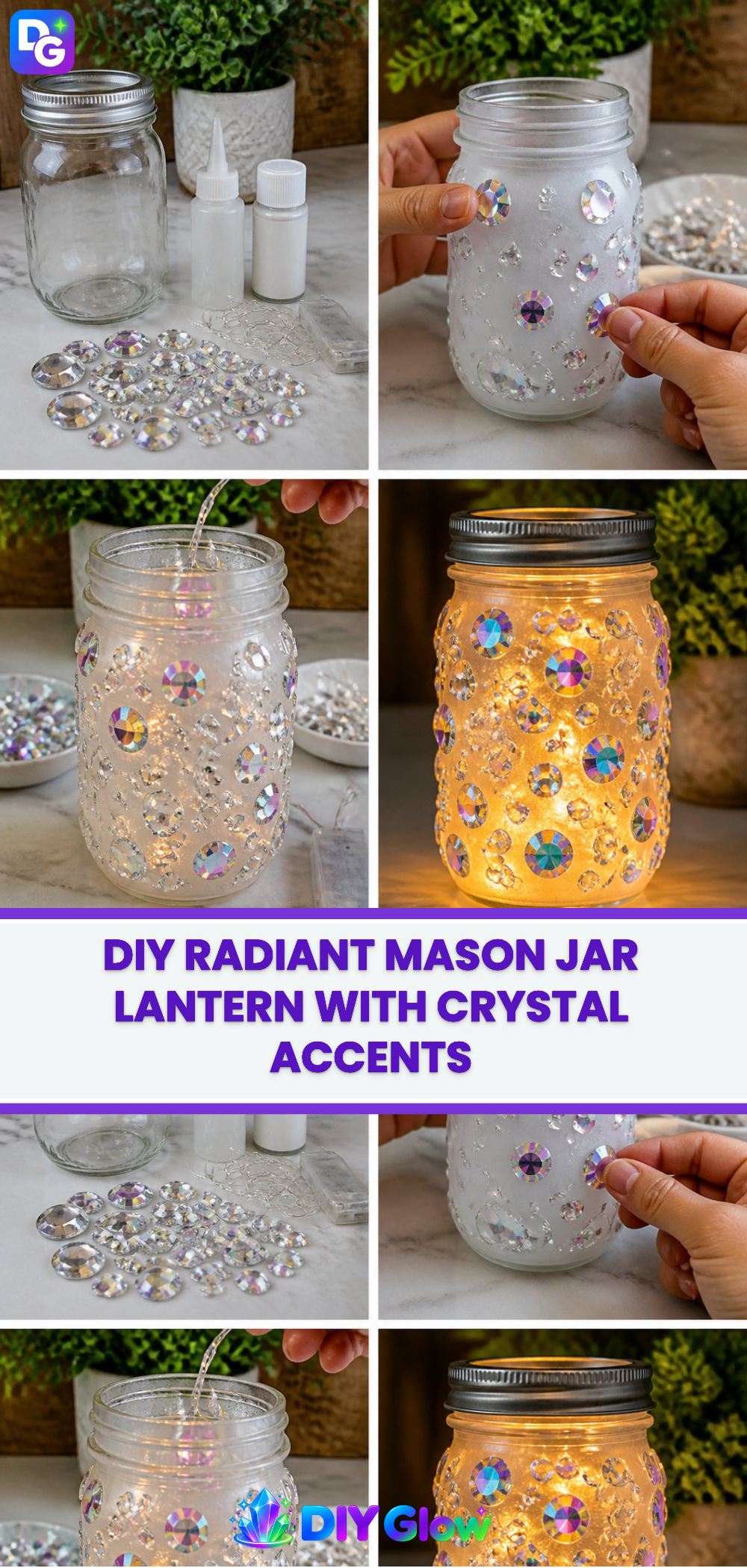 DIY Radiant Mason Jar Lantern with Crystal Accents