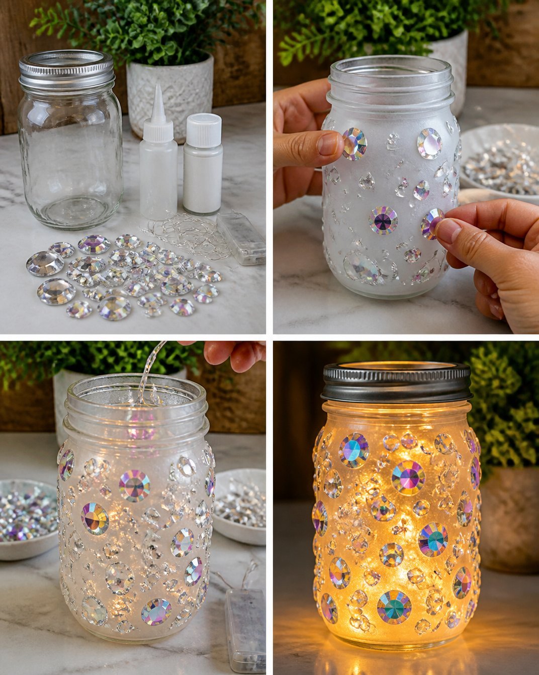 Glowing Crystal Mason Jar Lantern