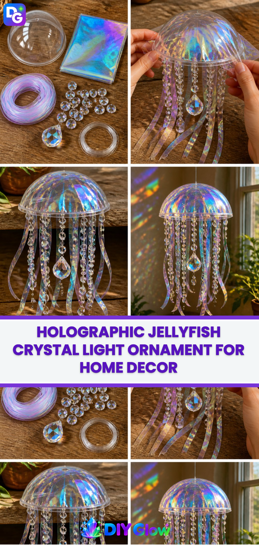 Holographic Jellyfish Crystal Light Ornament for Home Decor