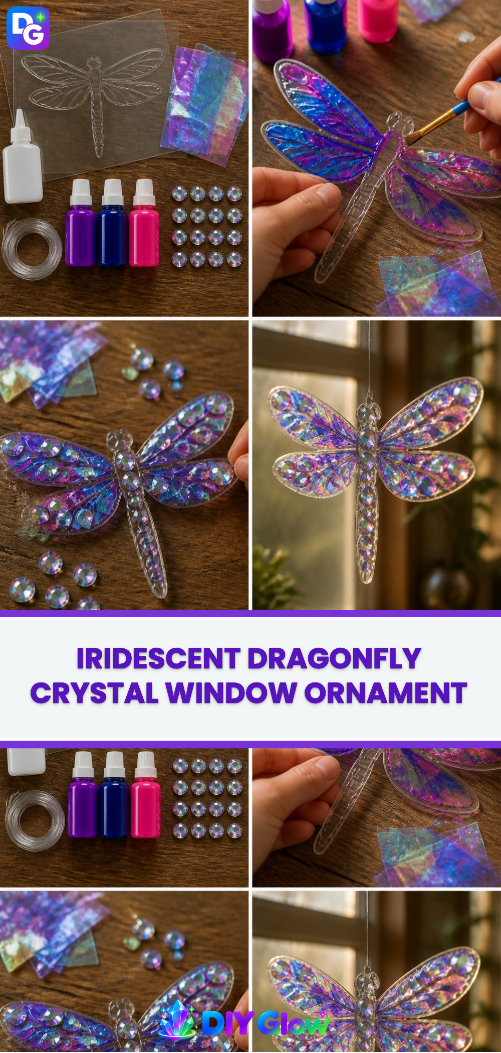 Iridescent Dragonfly Crystal Window Ornament