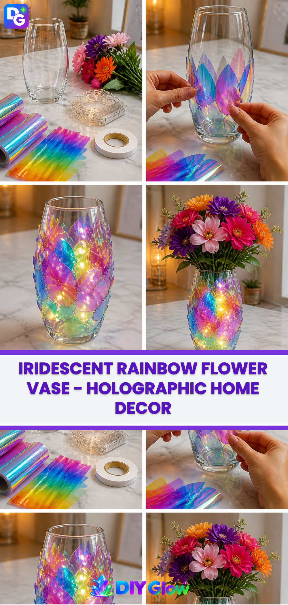 Iridescent Rainbow Flower Vase - Holographic Home Decor