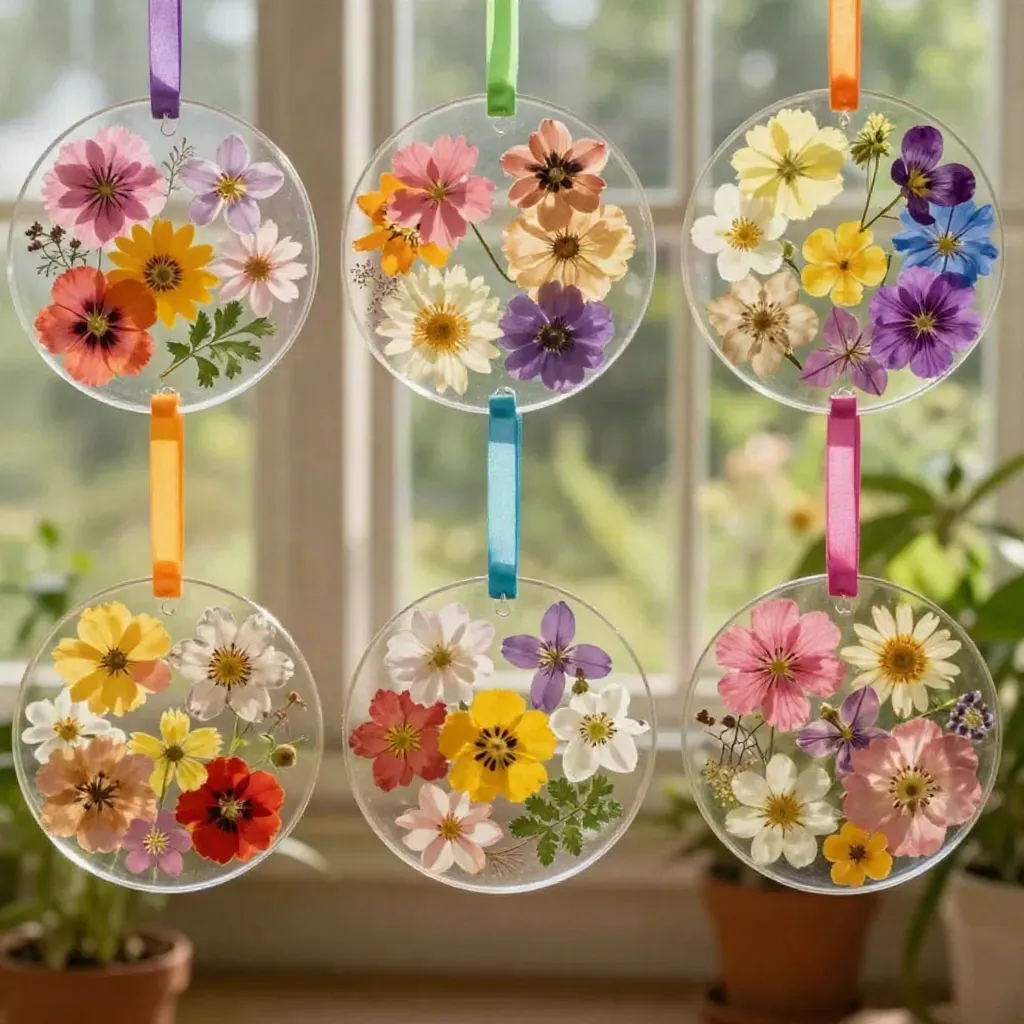 Pressed Flower Rainbow Window Medallions