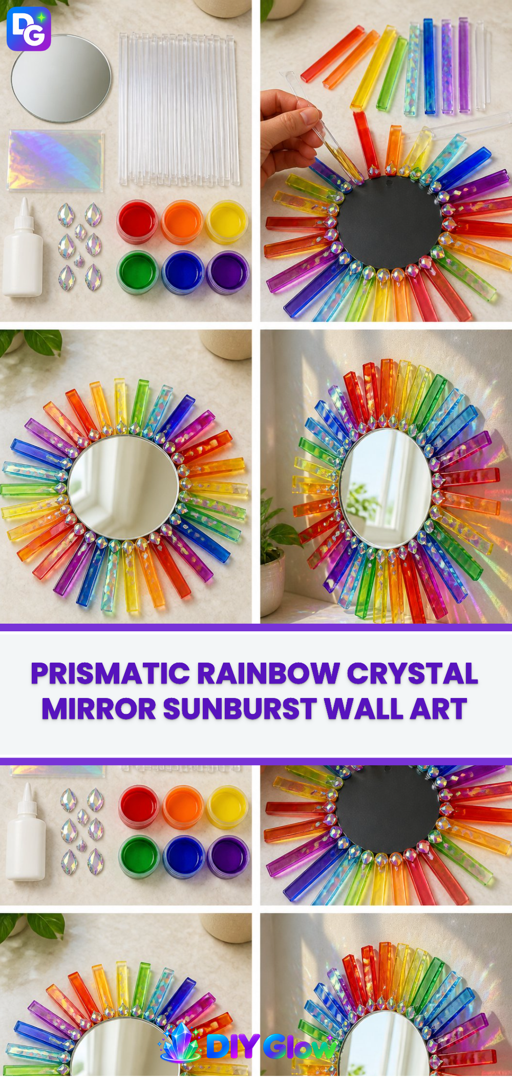 Prismatic Rainbow Crystal Mirror Sunburst Wall Art