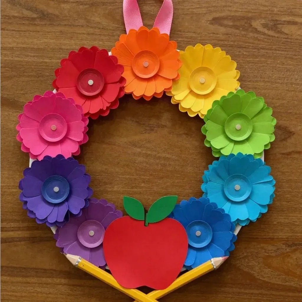 Rainbow Apple Cupcake-Liner Flower Wreath For Kids