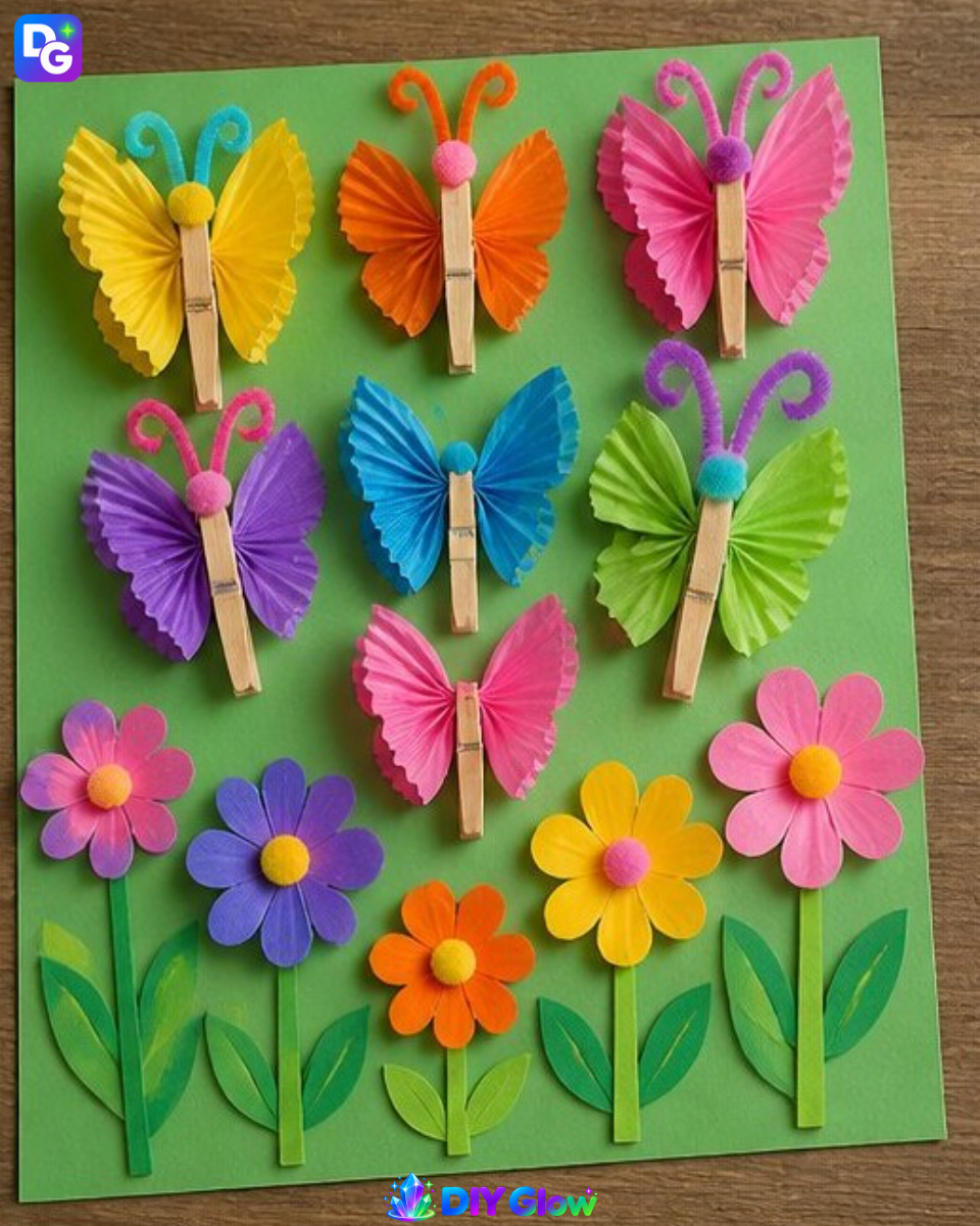 Rainbow Cupcake-Liner Butterfly Garden