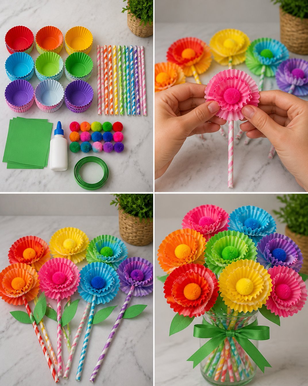 Rainbow Cupcake-Liner Dahlia Bouquet