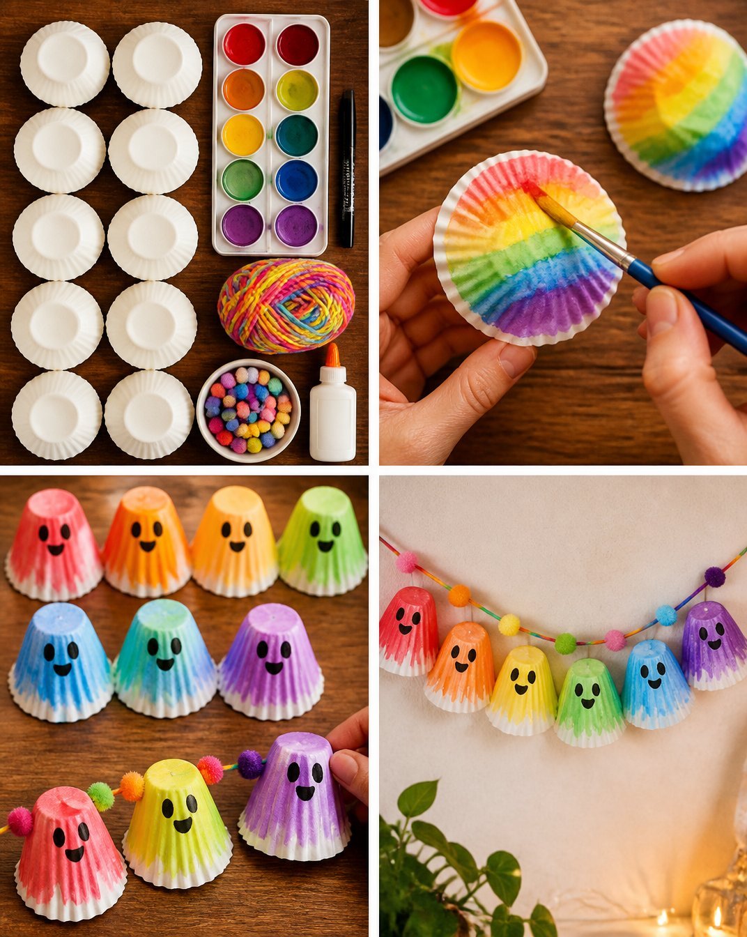 Rainbow Ghost Cupcake-Liner Garland