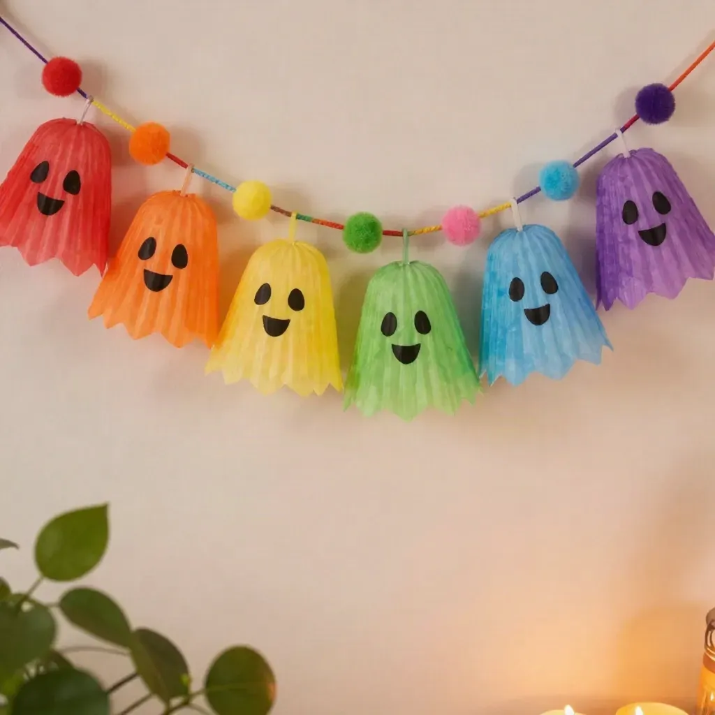 Rainbow Ghost Cupcake-Liner Garland