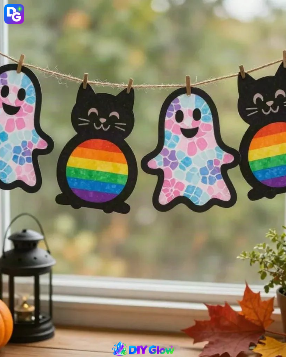Rainbow Ghost & Kitten Suncatcher Garland