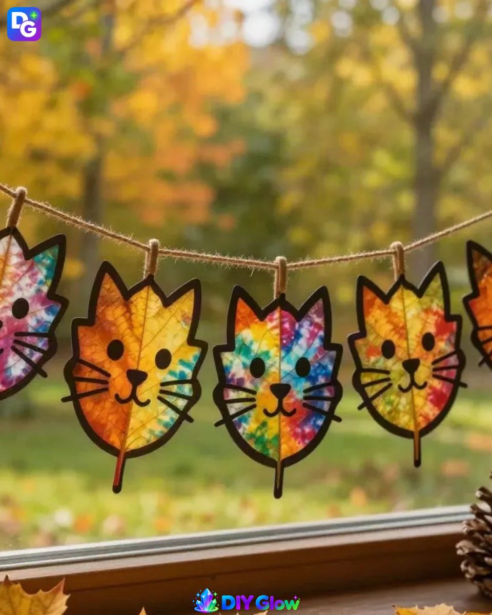 Rainbow Kitten Fall Leaf Suncatcher Garland