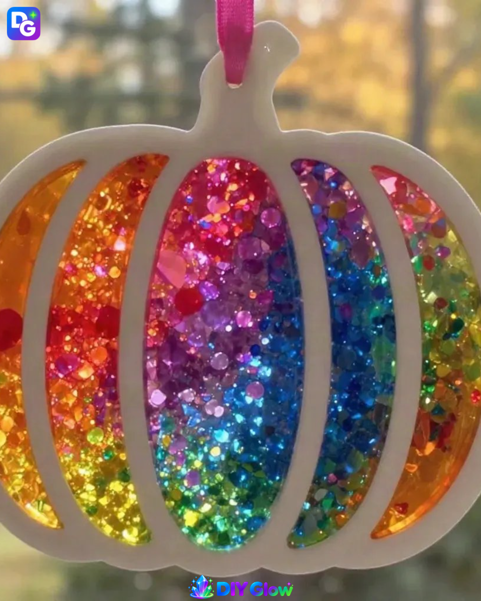 Rainbow Melted-Crayon Pumpkin Suncatcher