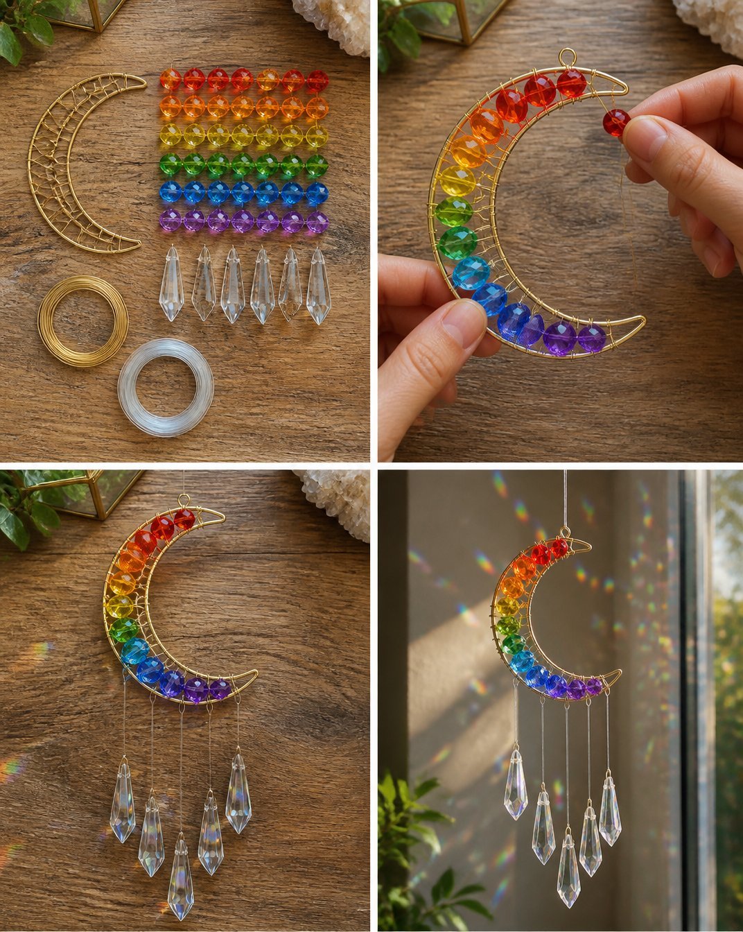Rainbow Prism Crystal Moon Suncatcher