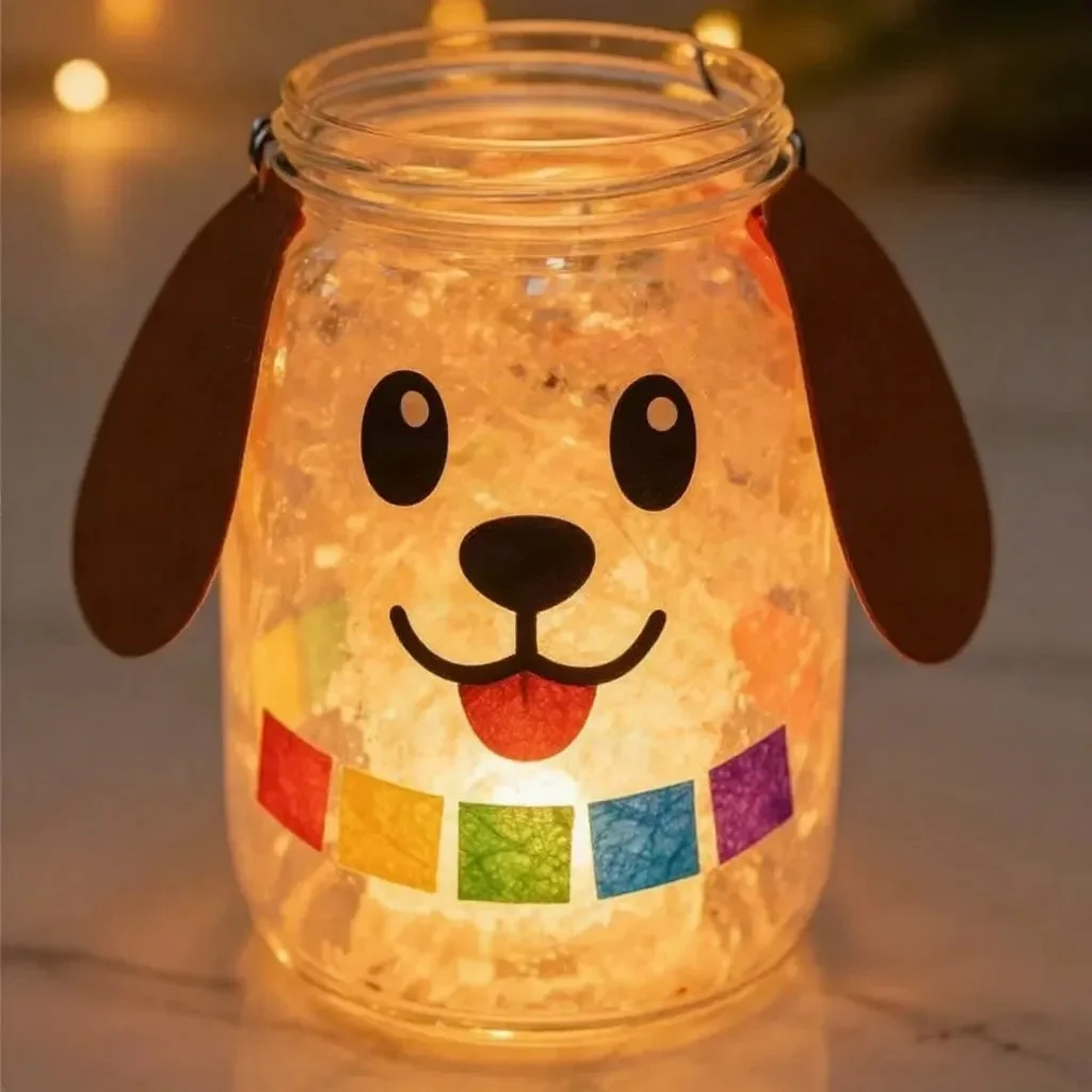 Rainbow Puppy Ghost Glow Lantern illuminating a playful space.